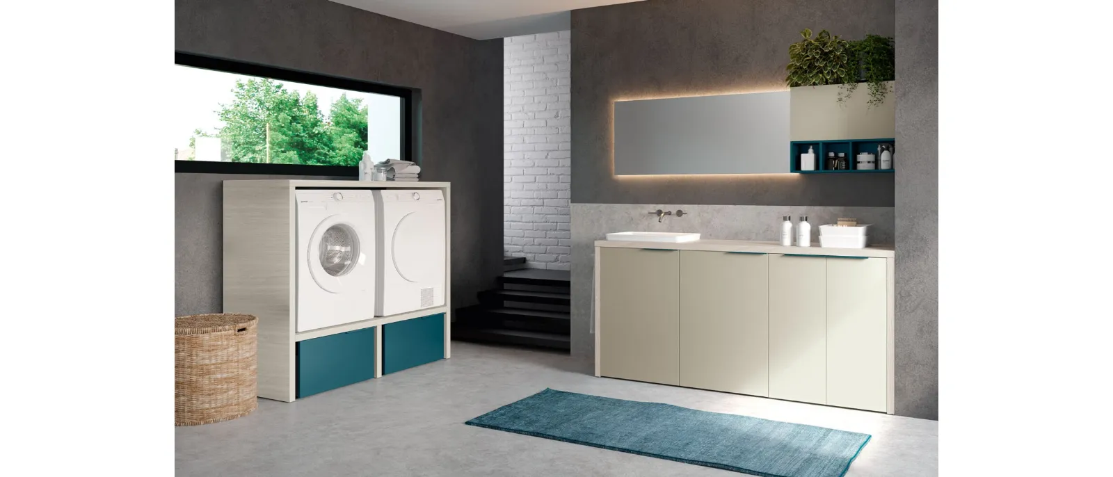 Mobile Lavanderia Airy My Space 07 in laccato opaco e Rovere Neve di RCR