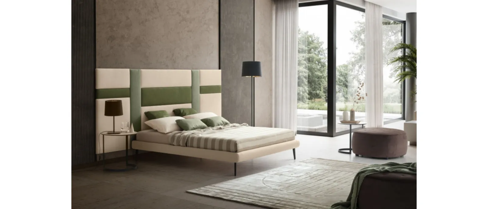 Letto in tessuto con testiera modulare Ground di Le Comfort