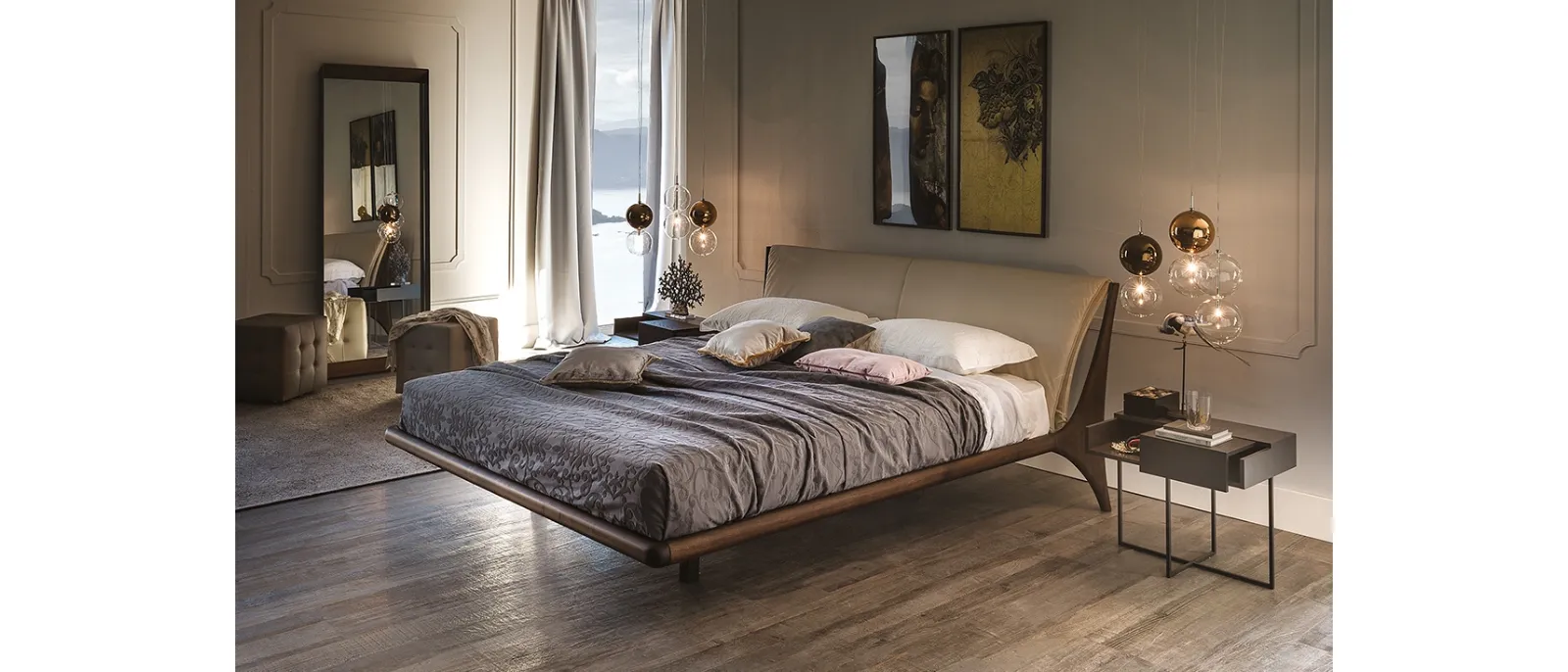 Letto Nelson in legno con testiera imbottita di Cattelan Italia