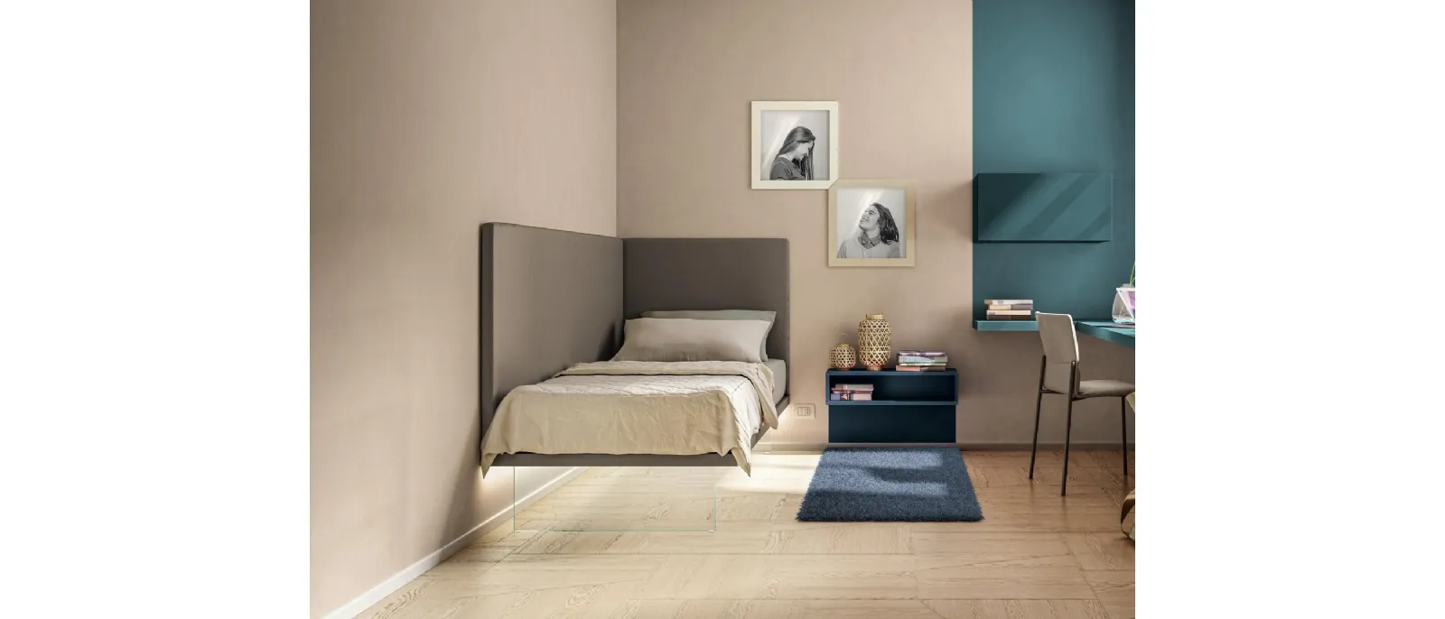 Letto Singolo in tessuto con base in vetro trasparente Gizmo di Lago