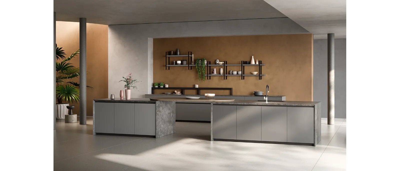 Cucina Design con isola Kelly 02 in Fenix e marmo di Zecchinon Cucine