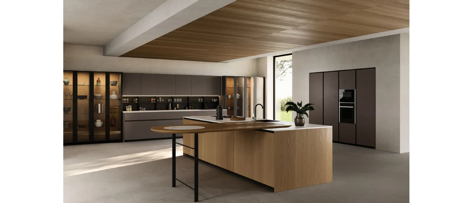 Cucina Design con isola Kelly 04 in laccato e Olmo di Zecchinon Cucine