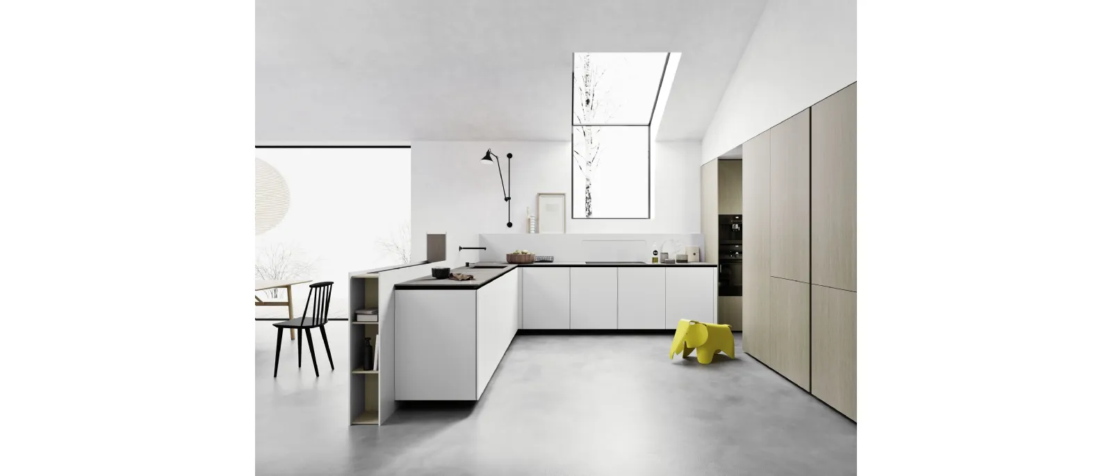 Cucina Moderna angolare in laccato opaco Artico con top in laminam Piasentina Grigia Fiammata di Meson's Cucine